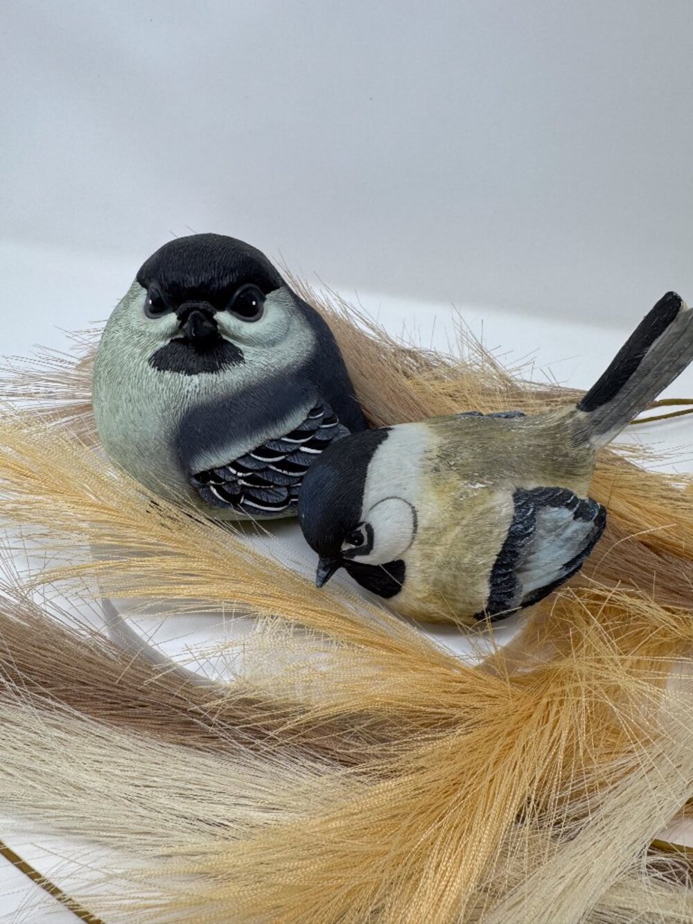 Chickadee Bird Figurine Set, Musical Bird Decor, Woodland Cottage Home Accent